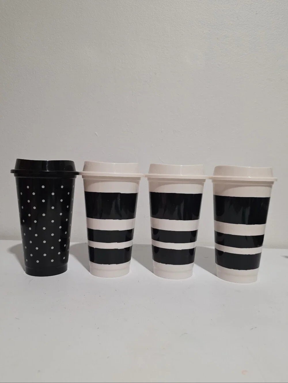 Kate Spade New York 16oz Reusable Travel Tumbler Cup Set of 4 Dots & Stripes B&W